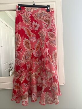 Ellison Coral Pink Paisley High-Low Ruffle Maxi Skirt, beautiful never worn.